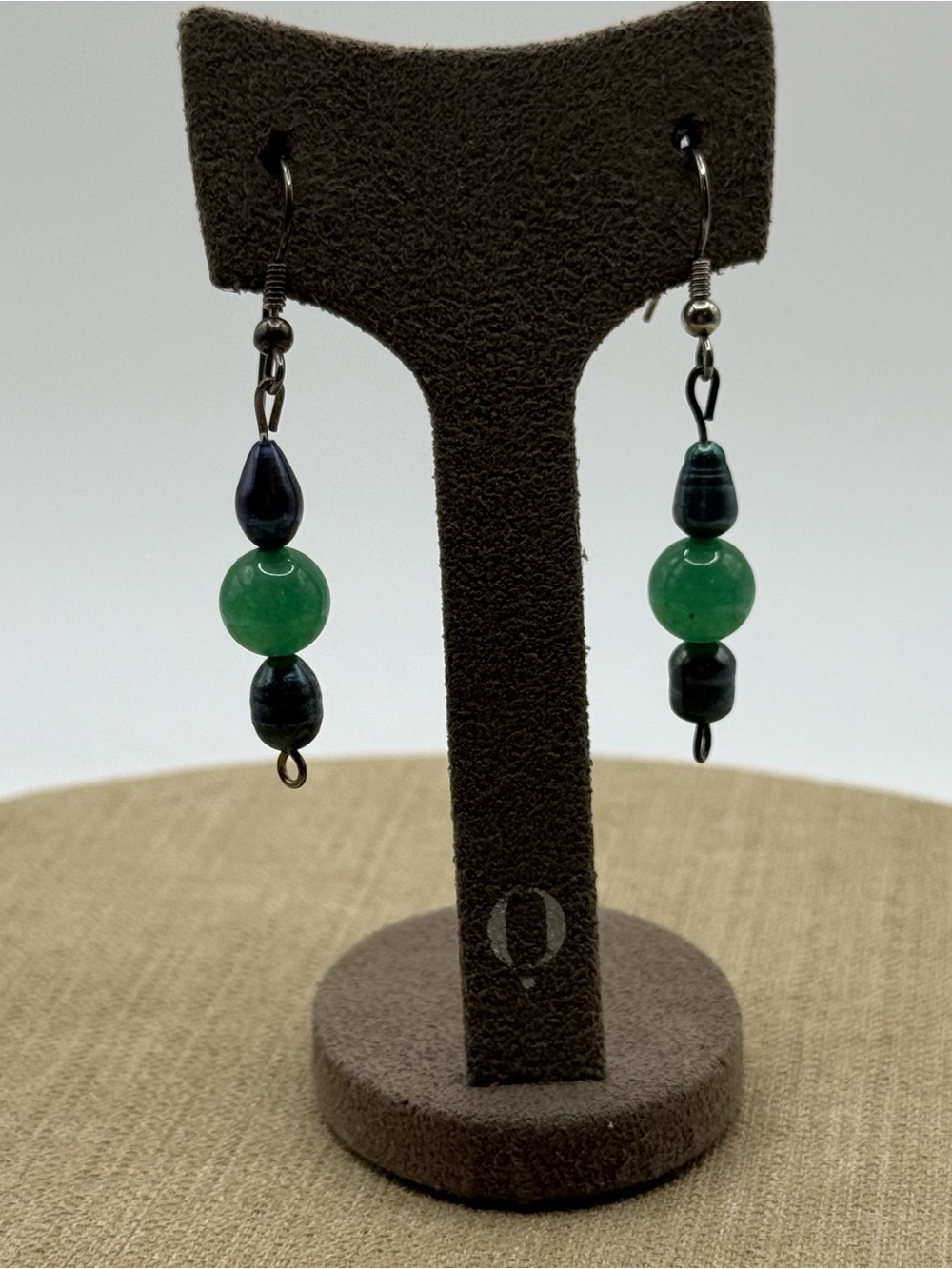 Green Jade and real pearl Dangle Earrings
